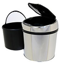 1.5 Gallon Round Stainless Steel Touchless Trashcan TX 1.5 Gallon Round Stainless Steel Touchless Trashcan TX